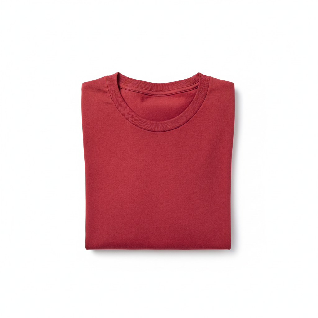 Classic red crew neck t-shirt on white background