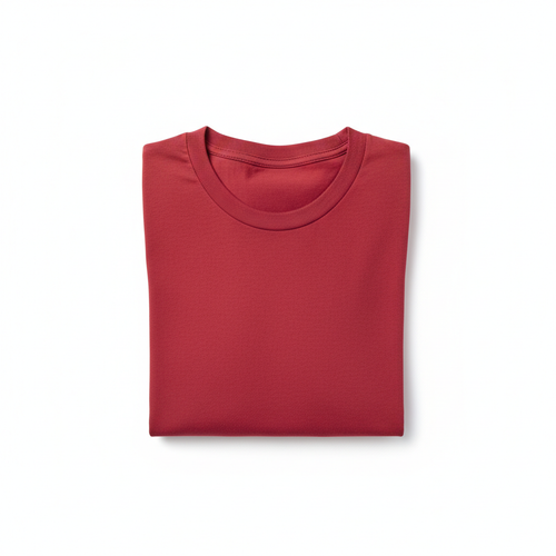 Classic red crew neck t-shirt on white background