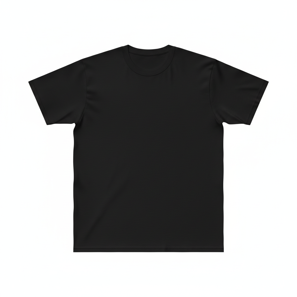 Classic black crew neck t-shirt on white background