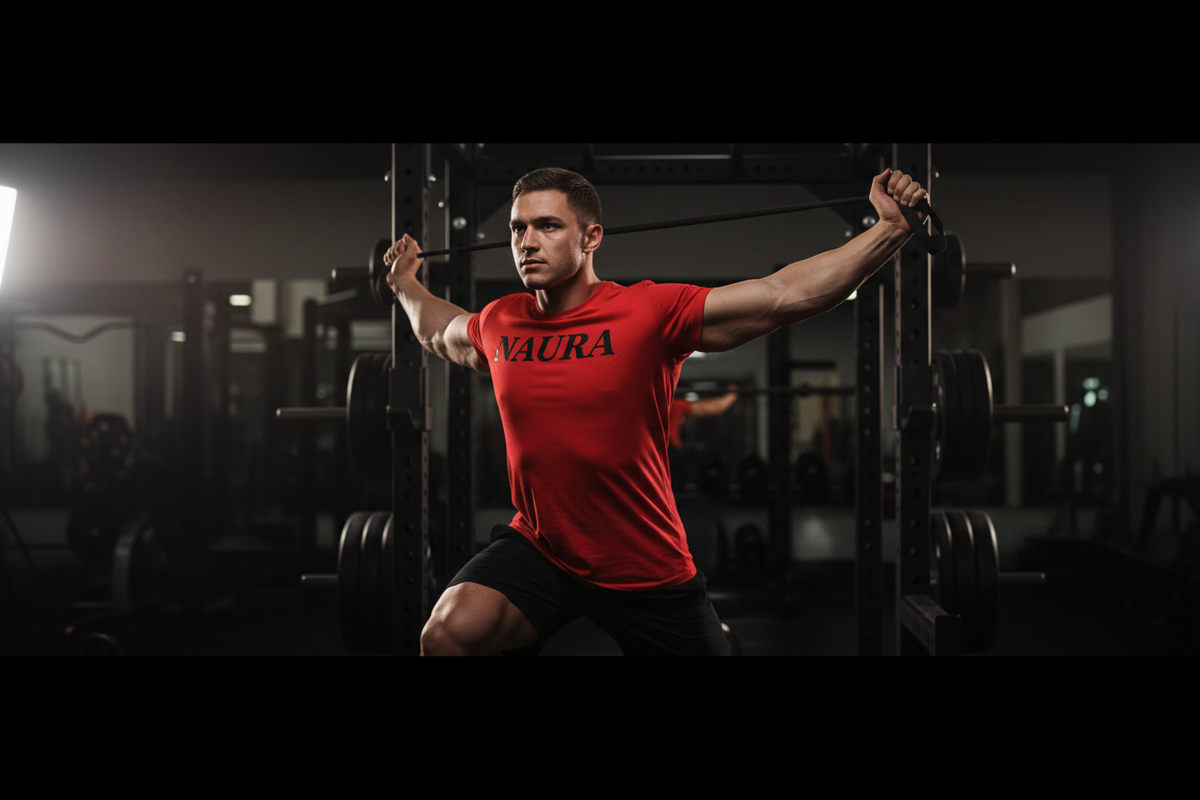 NAURA Gym Hero Banner - Red Exercise Pose